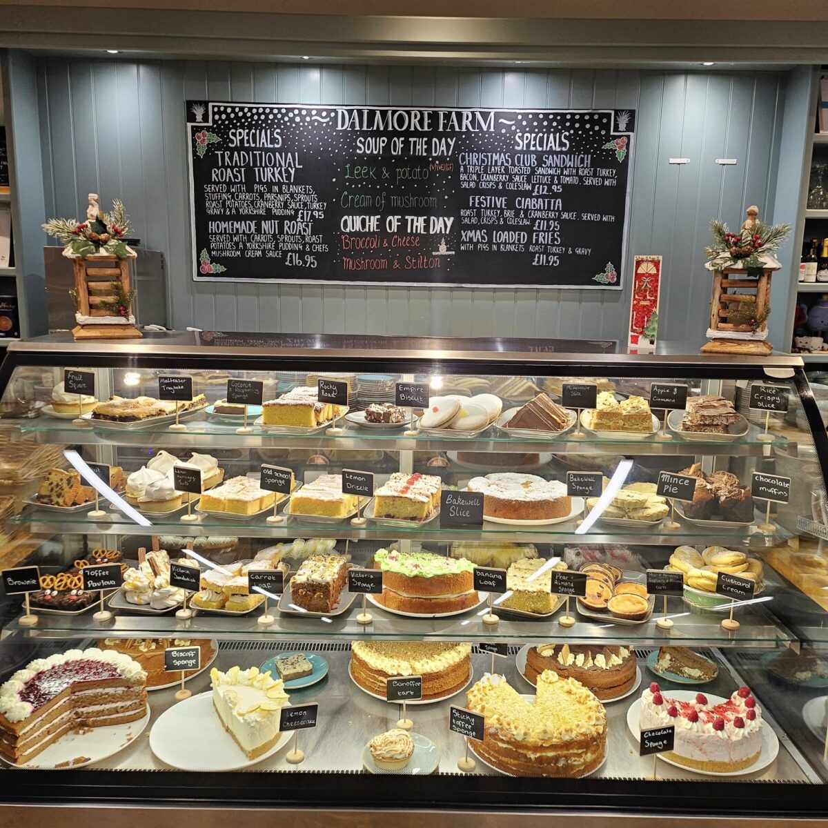Bakery treats and homemade cakes displayed at Dalmore Farm on the North Coast 500