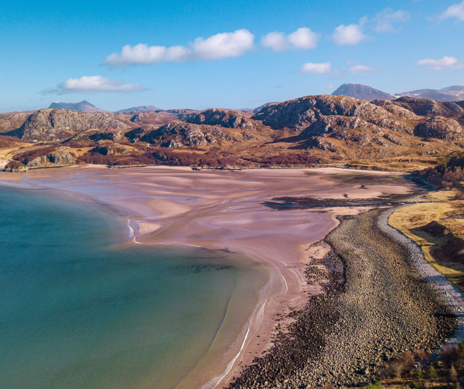 Gruinard Bay with a sandy beach and Highland scenery