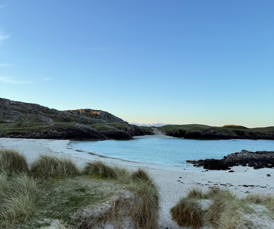 Clachtoll Beach near Lochinver with clear blue water 
