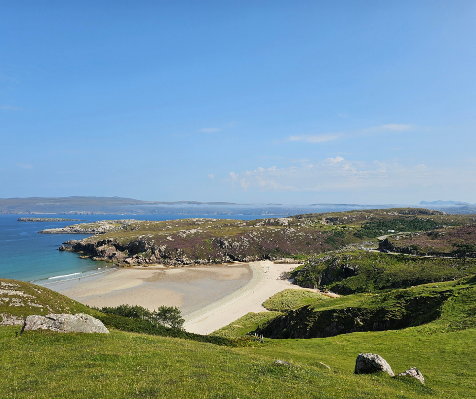 Ceannabeinne Beach near Durness with sand and coastal views